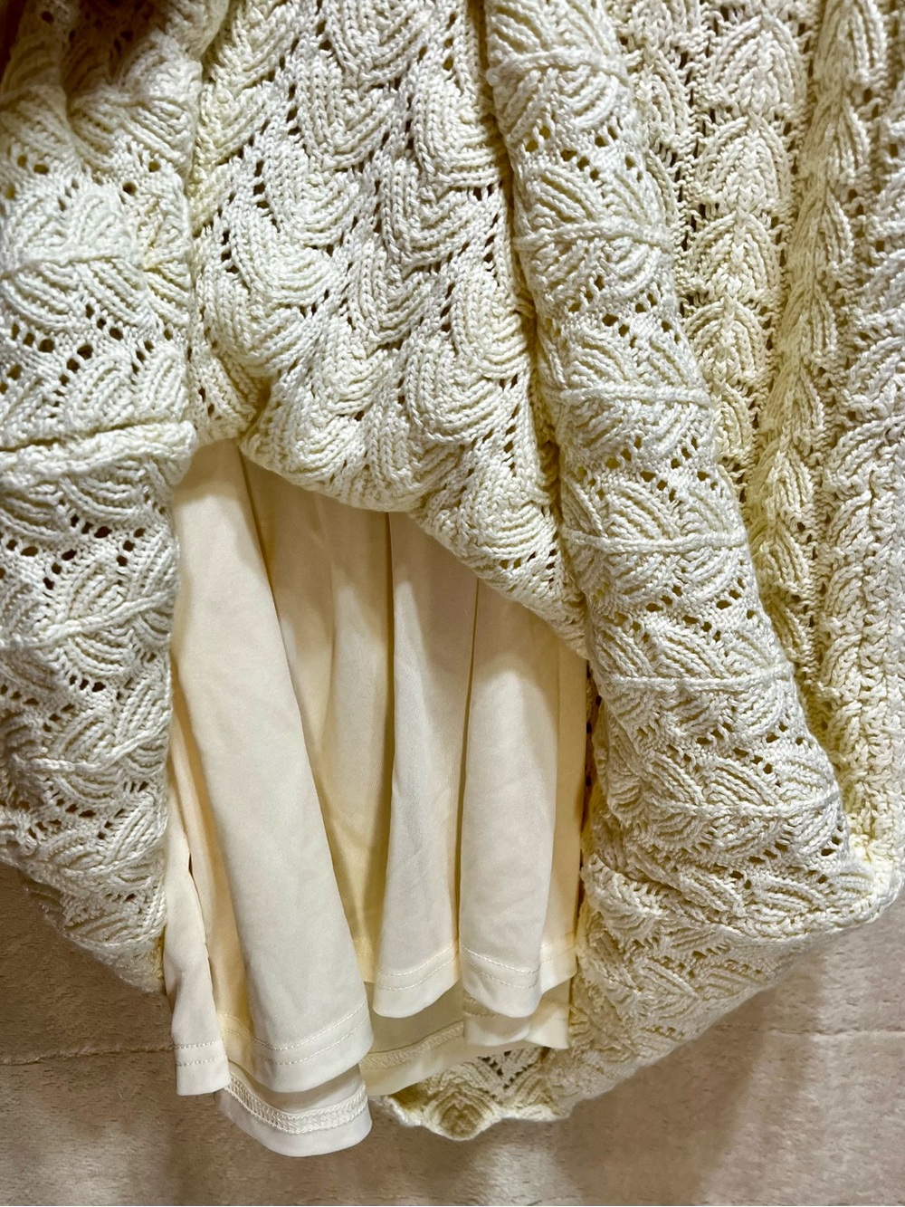 A New Day Cream Crochet Sweater Dress Short Sleeve Lined Size M NWT - Picture 5 of 6